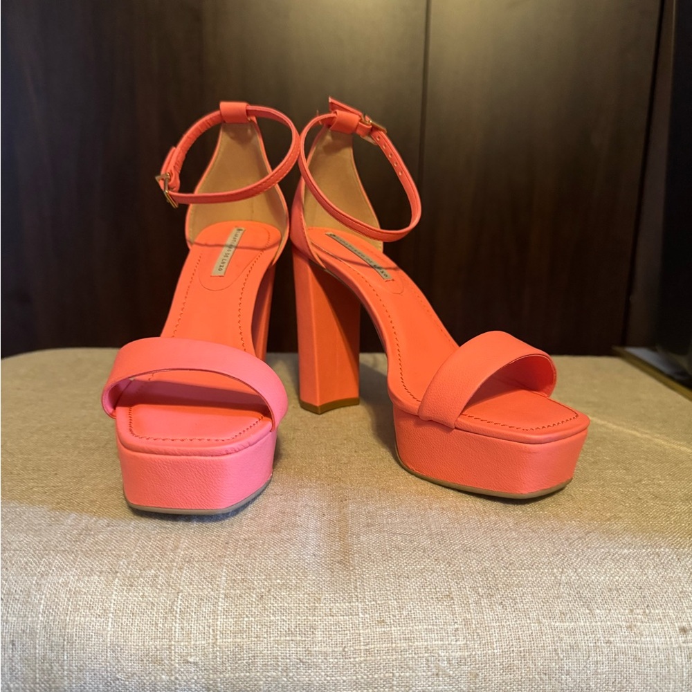 Women's Platform Ankle-Strap Heels in Bright Coral Pink